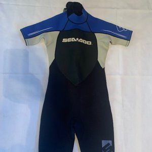 Sea-Doo BRP 4-way Flex Ultra Stretch Wetsuit Medium Black Blue Junior Size 12
